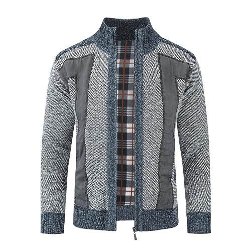 Allthemen Herren Strickjacke mit Reißverschluss Stehkragen Cardigan Grobstrick Gefüttert Pullover Winter Hellgrau M von Allthemen