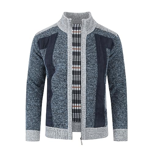 Allthemen Herren Strickjacke mit Reißverschluss Stehkragen Cardigan Grobstrick Gefüttert Pullover für Winter Blau L von Allthemen