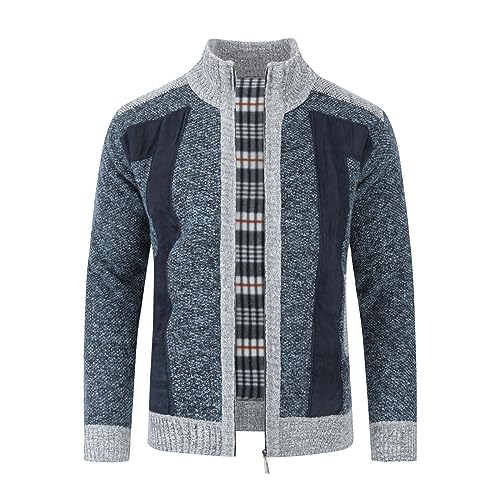 Allthemen Herren Strickjacke mit Reißverschluss Stehkragen Cardigan Grobstrick Gefüttert Pullover für Winter Blau XXL von Allthemen