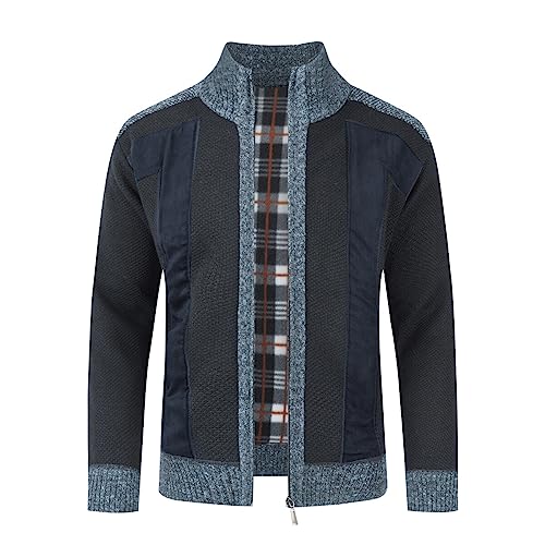 Allthemen Herren Strickjacke mit Reißverschluss Stehkragen Cardigan Grobstrick Gefüttert Pullover für Winter Dunkelblau M von Allthemen