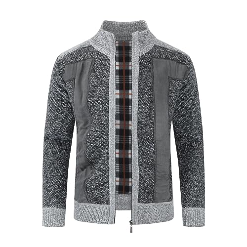 Allthemen Herren Strickjacke mit Reißverschluss Stehkragen Cardigan Grobstrick Gefüttert Pullover für Winter Dunkelgrau 4XL von Allthemen