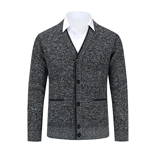 Allthemen Herren Strickjacke mit V Ausschnitt Gefüttert Cardigan mit Knöpfen Grobstrick Pullover Männer Warm Übergangsjacke Dunkelgrau 4XL von Allthemen