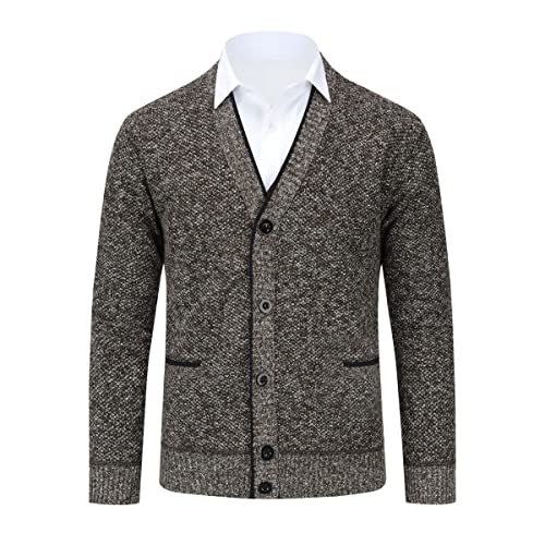 Allthemen Herren Strickjacke mit V Ausschnitt Gefüttert Cardigan mit Knöpfen Grobstrick Pullover Männer Warm Übergangsjacke Kaffee L von Allthemen