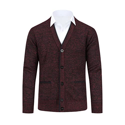 Allthemen Herren Strickjacke mit V Ausschnitt Gefüttert Cardigan mit Knöpfen Grobstrick Pullover Männer Warm Übergangsjacke Weinrot 3XL von Allthemen