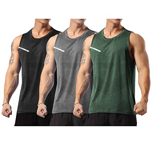 Allthemen Herren Tank Top Sport Sommer Tanktop Schnelltrocknendes Muskelshirt Achselshirts Ärmelloses Fitness Shirt #002 3er Set 1 M von Allthemen