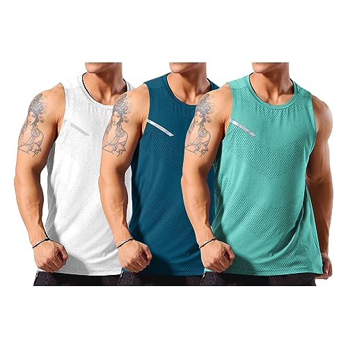 Allthemen Herren Tank Top Sport Sommer Tanktop Schnelltrocknendes Muskelshirt Achselshirts Ärmelloses Fitness Shirt #002 3er Set 3 M von Allthemen