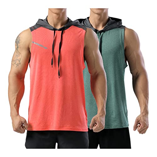 Allthemen Herren Tank Top Sport Sommer Tanktop Schnelltrocknendes Muskelshirt Achselshirts Ärmelloses Fitness Shirt #18 Orange+ Grün S von Allthemen