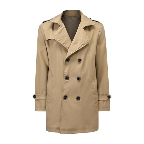 Allthemen Herren Trenchcoat Zweireihig Mantel Herbst Jacke Business Casual Übergangsjacke Mittellang Coat Winddicht Khaki XXL von Allthemen
