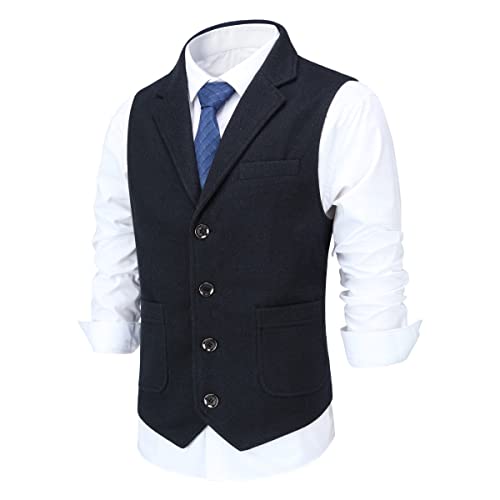 Allthemen Herren Weste Revers Tweed Wolle Anzugweste Formale Regular Fit Herrenweste Retro Business Hochzeit Dunkelblau 3XL von Allthemen