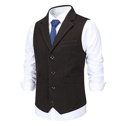 Allthemen Herren Weste Revers Tweed Wolle Anzugweste Formale Regular Fit Herrenweste Retro Business Hochzeit Kaffee XXL von Allthemen