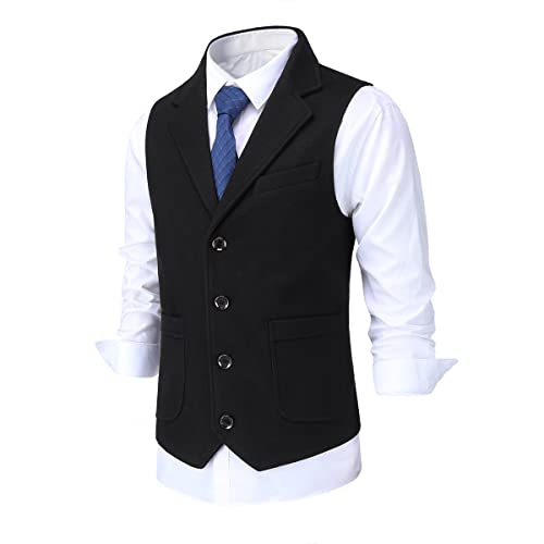 Allthemen Herren Weste Revers Tweed Wolle Anzugweste Formale Regular Fit Herrenweste Retro Business Hochzeit Schwarz L von Allthemen