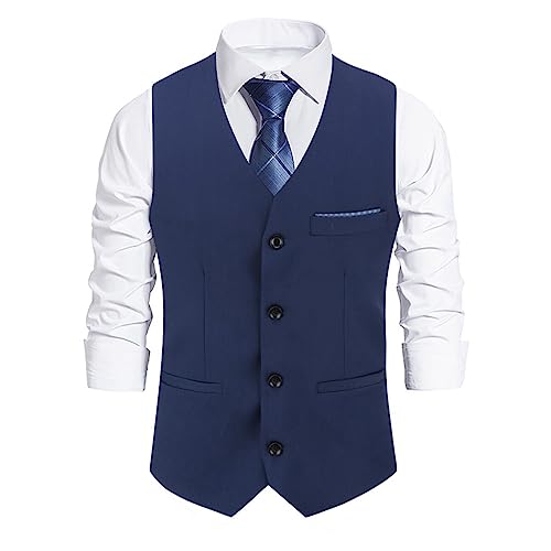 Allthemen Herren Weste Slim fit V Ausschnitt Anzugweste Ärmellose Westen für Business Hochzeit Blau XS von Allthemen