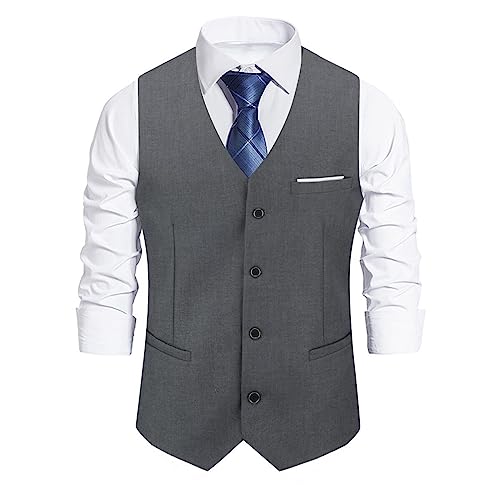 Allthemen Herren Weste Slim fit V Ausschnitt Anzugweste Ärmellose Westen für Business Hochzeit Grau 3XL von Allthemen