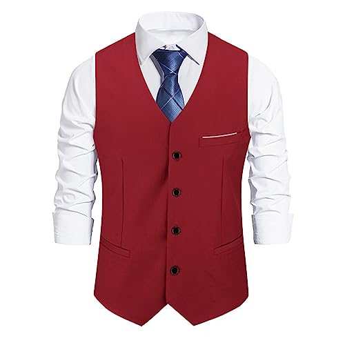 Allthemen Herren Weste Slim fit V Ausschnitt Anzugweste Ärmellose Westen für Business Hochzeit Rot L von Allthemen