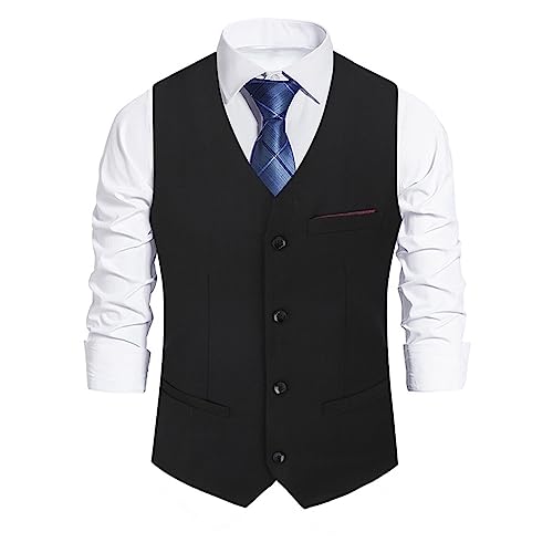 Allthemen Herren Weste Slim fit V Ausschnitt Anzugweste Ärmellose Westen für Business Hochzeit Schwarz 3XL von Allthemen