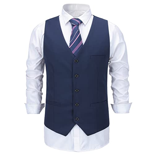 Allthemen Herren Weste V Ausschnitt Einreiher Gilet Slim Fit Business Anzugweste Western Dunkelblau S von Allthemen