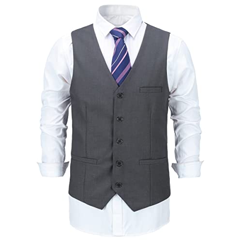 Allthemen Herren Weste V Ausschnitt Einreiher Gilet Slim Fit Business Anzugweste Western Dunkelgrau L von Allthemen