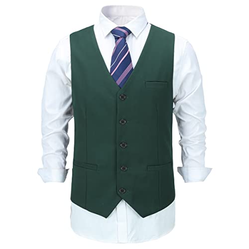 Allthemen Herren Weste V Ausschnitt Einreiher Gilet Slim Fit Business Anzugweste Western Grün S von Allthemen