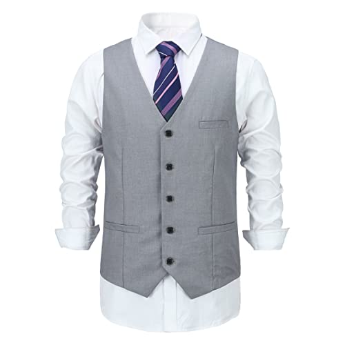 Allthemen Herren Weste V Ausschnitt Einreiher Gilet Slim Fit Business Anzugweste Western Hellgrau L von Allthemen