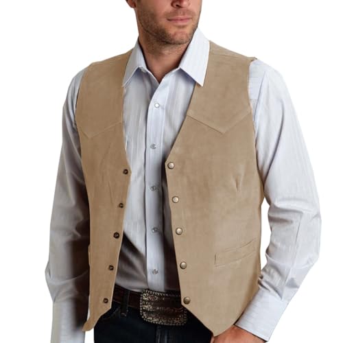 Allthemen Herren Weste Wildleder Anzugweste Western Cowboy Vest Vintage Retro Westen Ärmellos Elegant Beige 3XL von Allthemen