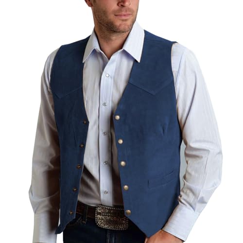 Allthemen Herren Weste Wildleder Anzugweste Western Cowboy Vest Vintage Retro Westen Ärmellos Elegant Navyblau M von Allthemen