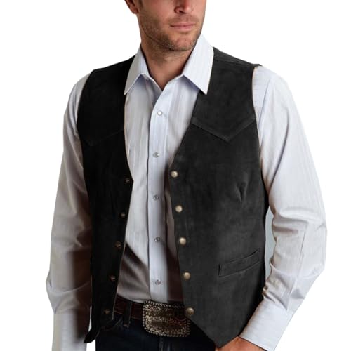 Allthemen Herren Weste Wildleder Anzugweste Western Cowboy Vest Vintage Retro Westen Ärmellos Elegant Schwarz L von Allthemen