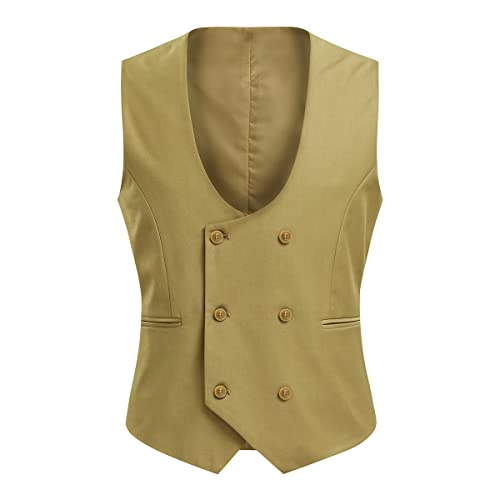 Allthemen Herren Weste Zweireihig Anzugweste Western Herrenweste mit U-Ausschnitt für Business Khaki XL von Allthemen