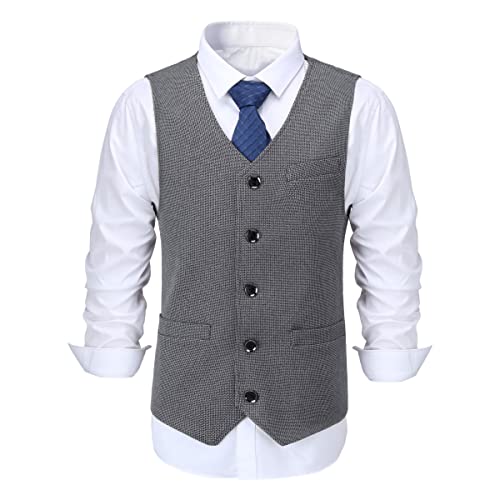 Allthemen Herren Western Weste Herringbone V-Ausschnitt Anzugweste Formale Classic Basic Wollweste für Hochzeit Dunkelgrau 3XL von Allthemen