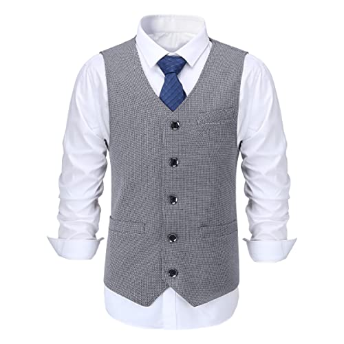 Allthemen Herren Western Weste Herringbone V-Ausschnitt Anzugweste Formale Classic Basic Wollweste für Hochzeit Hellgrau 3XL von Allthemen