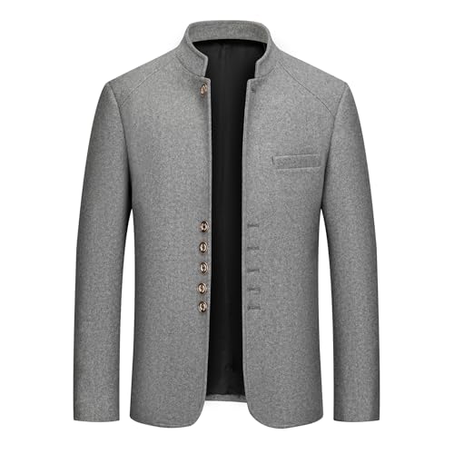 Allthemen Herren Wintermantel Kurz Mantel mit Stehkragen Wollmantel Warm Einreihig Kurzmantel Slim Fit Business Grau M von Allthemen