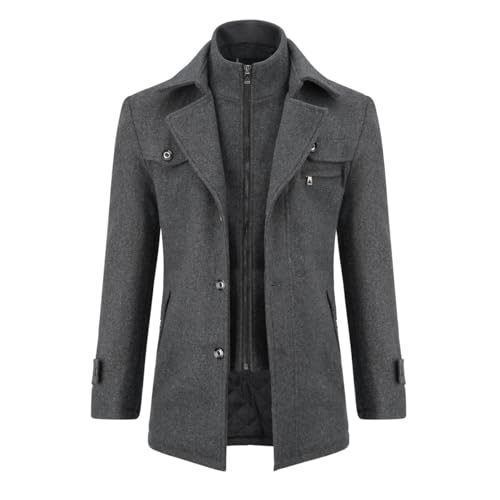 Allthemen Herren Wintermantel Kurzmantel Schwarz Wollmantel Stehkragen Herren Winter Mantel Warm Kurz Slim Fit Winterjacke Business Grau(gestepptes Innenfutter S von Allthemen
