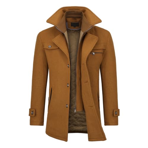 Allthemen Herren Wintermantel Kurzmantel Schwarz Wollmantel Stehkragen Herren Winter Mantel Warm Kurz Slim Fit Winterjacke Business Khaki(gestepptes Innenfutter 3XL von Allthemen