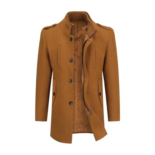 Allthemen Herren Wolle Wintermantel mit Stehkragen Wollmantel Kurze Gefütterte Winterjacke für Männer Braun XXL von Allthemen