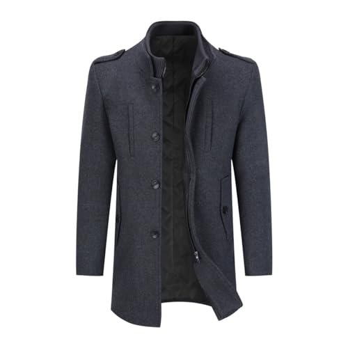Allthemen Herren Wolle Wintermantel mit Stehkragen Wollmantel Kurze Gefütterte Winterjacke für Männer Grau XXL von Allthemen