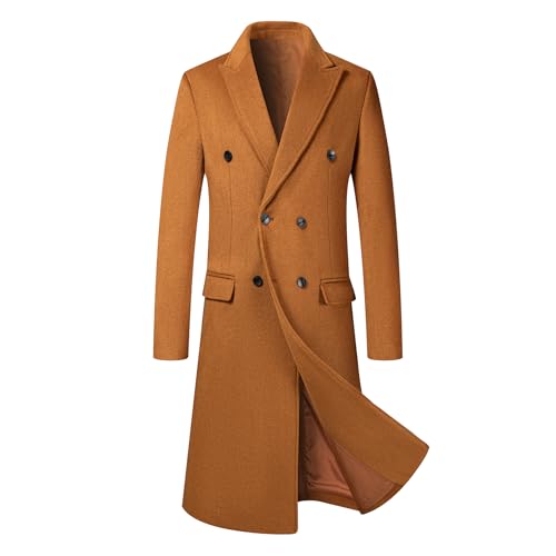 Allthemen Herren Zweireihiger Warmer Mantel Langer Trenchcoat Winterjacke Wolle Slim Fit Business Braun XL von Allthemen