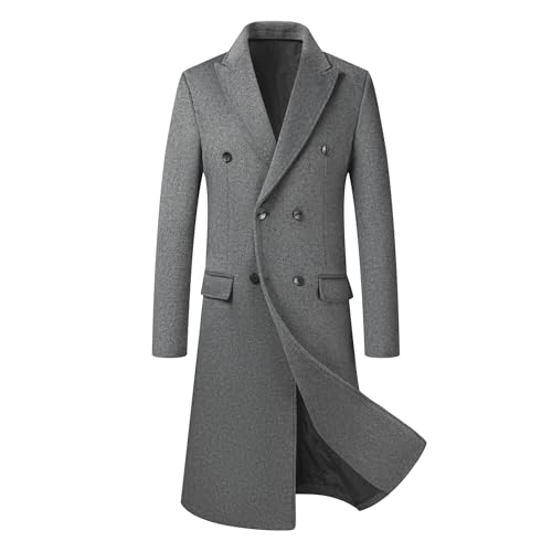 Allthemen Herren Zweireihiger Warmer Mantel Langer Trenchcoat Winterjacke Wolle Slim Fit Business Grau XXL von Allthemen