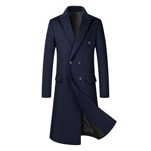 Allthemen Herren Zweireihiger Warmer Mantel Langer Trenchcoat Winterjacke Wolle Slim Fit Business Nazyblau XXL von Allthemen