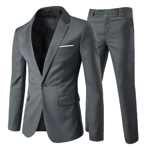 Allthemen Herrenanzug 2 Teilig Slim Fit Anzüge Business Hochzeitanzug Männer Dunkelgrau 3XL von Allthemen