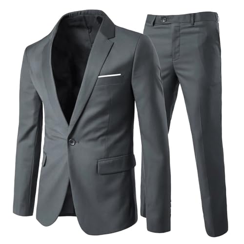 Allthemen Herrenanzug 2 Teilig Slim Fit Anzüge Business Hochzeitanzug Männer Dunkelgrau XS von Allthemen