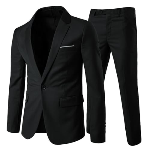 Allthemen Herrenanzug 2 Teilig Slim Fit Anzüge Business Hochzeitanzug Männer Schwarz XS von Allthemen