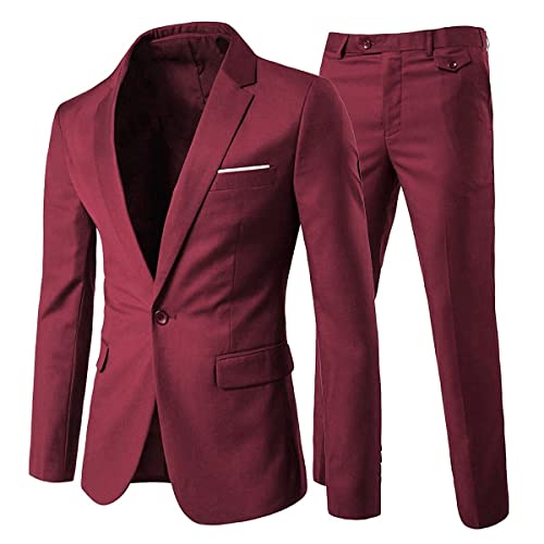 Allthemen Herrenanzug 2 Teilig Slim Fit Anzüge Business Hochzeitanzug für Männer Weinrot M von Allthemen