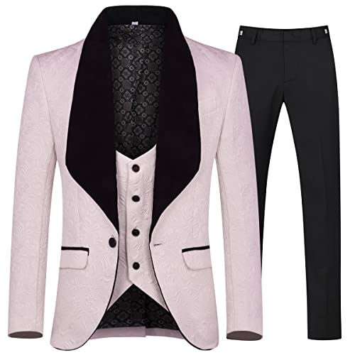 Allthemen Herrenanzug 3-Teilig Smoking Hochzeit Anzüge Herren EIN Knopf Schal Revers Blazer Weste Hose Rosa M von Allthemen