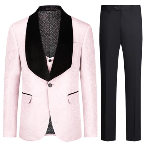 Allthemen Herren Anzug 3 Teilig Hochzeit Herrenanzug Schalkragen Smoking Anzug Komplett Sakko Weste Hose Rosa XXL Allthemen Herren Anzug 3 Teilig Hochzeit Herrenanzug Schalkragen Smoking Anzug Komplett Sakko Weste Hose Rosa XXL von Allthemen