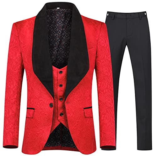 Allthemen Herrenanzug 3-Teilig Smoking Hochzeit Anzüge Herren EIN Knopf Schal Revers Blazer Weste Hose Rot L von Allthemen