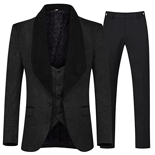 Allthemen Herrenanzug 3-Teilig Smoking Hochzeit Anzüge Herren EIN Knopf Schal Revers Blazer Weste Hose Schwarz M von Allthemen