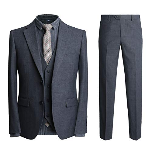 Allthemen Herrenanzug 3 Teiliger Anzug Kariert Gestreift Slim Fit Anzüge Sakko Anzughose Weste für Hochzeit Business #3302 Grau XL von Allthemen