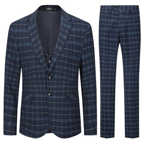 Allthemen Herre Anzug Kariert Herrenanzug Slim Fit 3 Teilig Anzüge für Business Hochzeit #6248 Schwarz X-Small von Allthemen