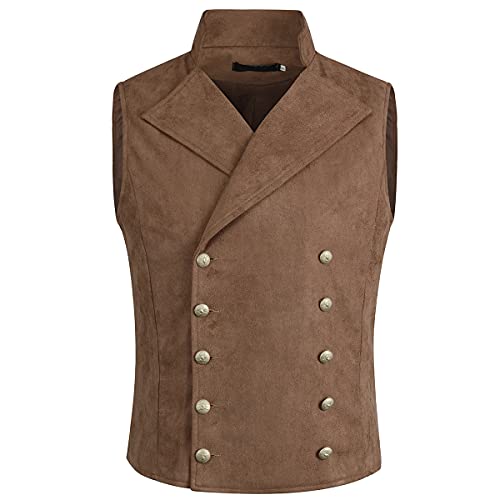 Allthemen Herrenweste mit Stehkragen Zweireihig Gilet Männer Slim Fit Anzugweste Business Party #54 Braun XXL von Allthemen