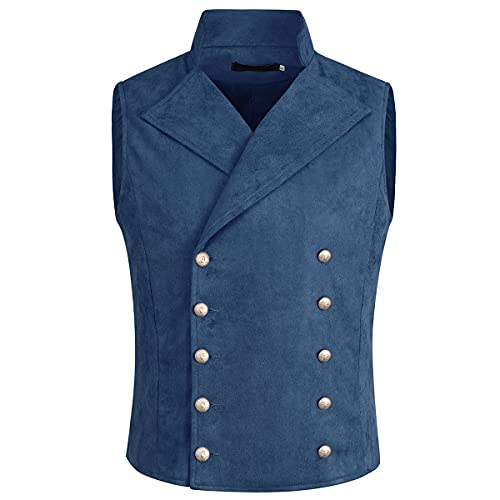 Allthemen Herrenweste mit Stehkragen Zweireihig Gilet Männer Slim Fit Anzugweste Business Party #54 Blau S von Allthemen