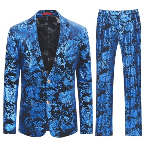 Allthemen Herren Anzug Jacquard Anzüge 2 Teilig Paisley Smoking für Hochzeit Party Blau XL von Allthemen